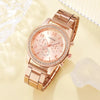 6PCS Rose Gold Luxury Watch and Jewelry Set |