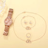 6PCS Rose Gold Luxury Watch and Jewelry Set |