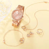 6PCS Rose Gold Luxury Watch and Jewelry Set |